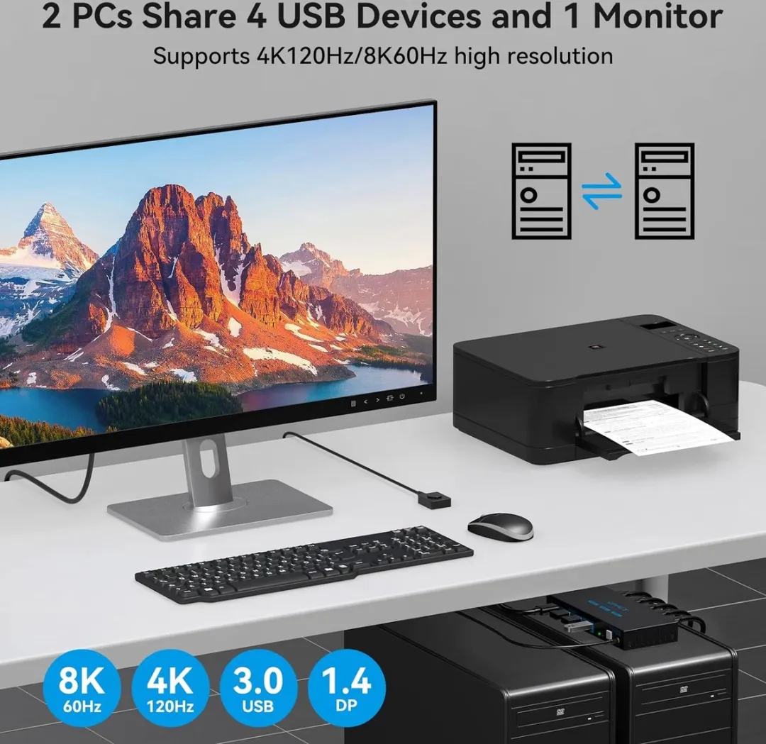 NÖRDIC KVM-150 KVM Switch - DisplayPort naar USB - 4x USB 3.1 - Zwart - afbeelding 6 van 6