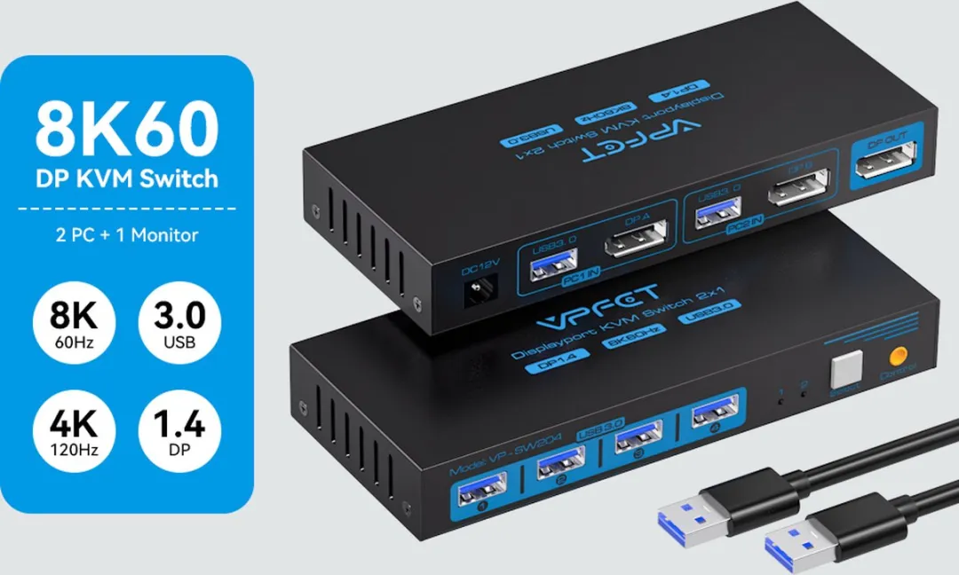 NÖRDIC KVM-150 KVM Switch - DisplayPort naar USB - 4x USB 3.1 - Zwart