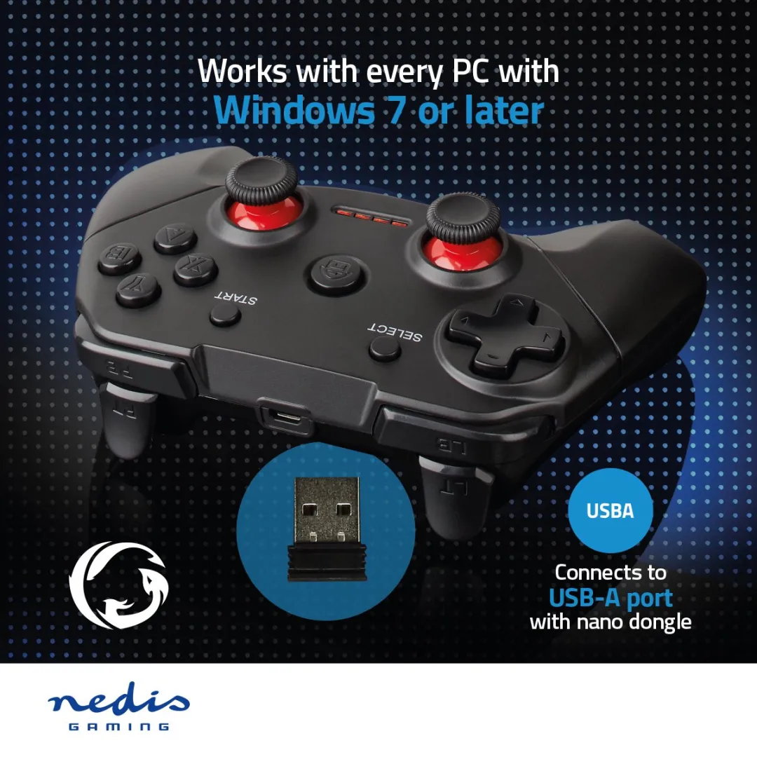 Nedis GGPDW110BK Draadloze Gaming Controller - 11 Knoppen - PC - Zwart