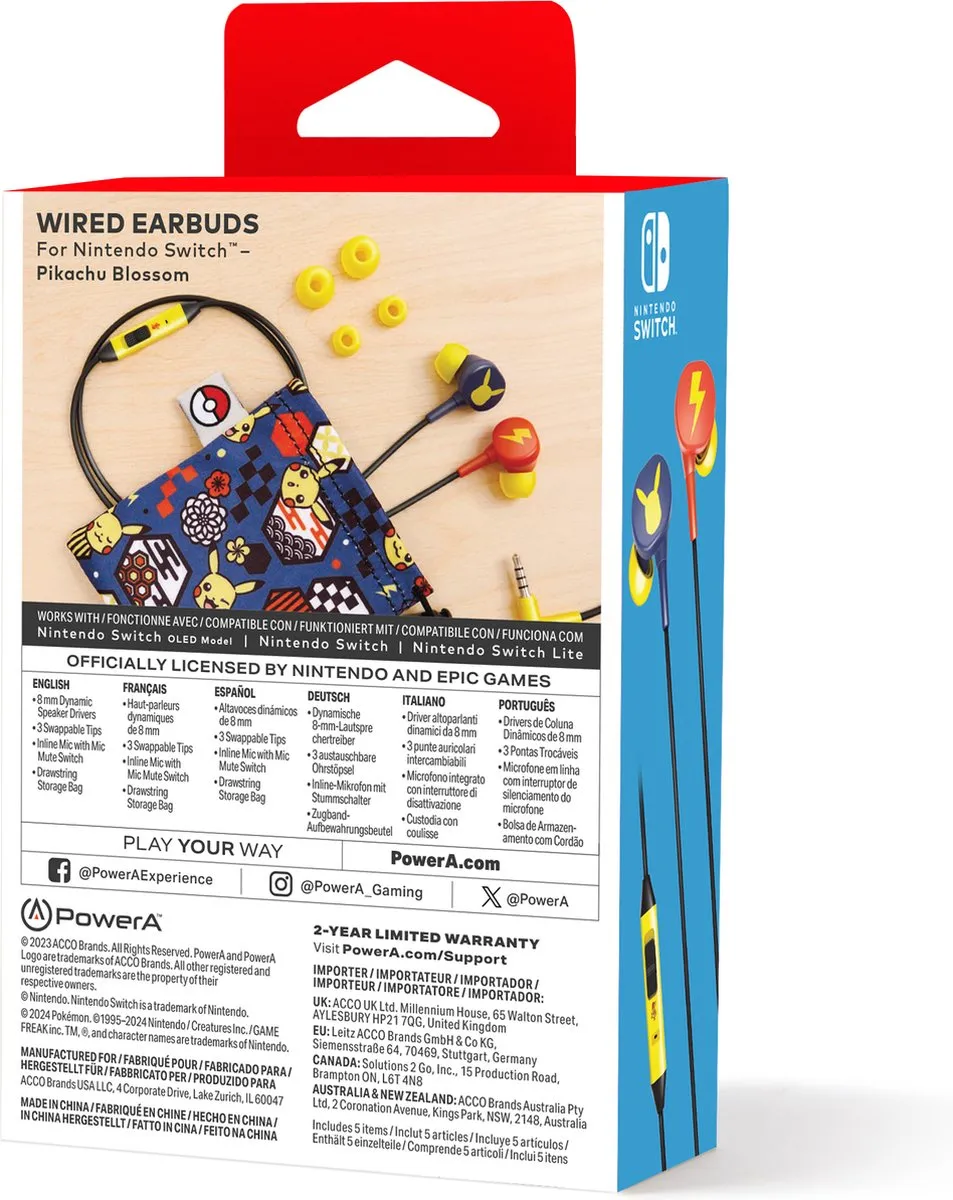 PowerA NSHS0138-01 Oordopjes Nintendo Switch - Pikachu Blossom - afbeelding 6 van 6