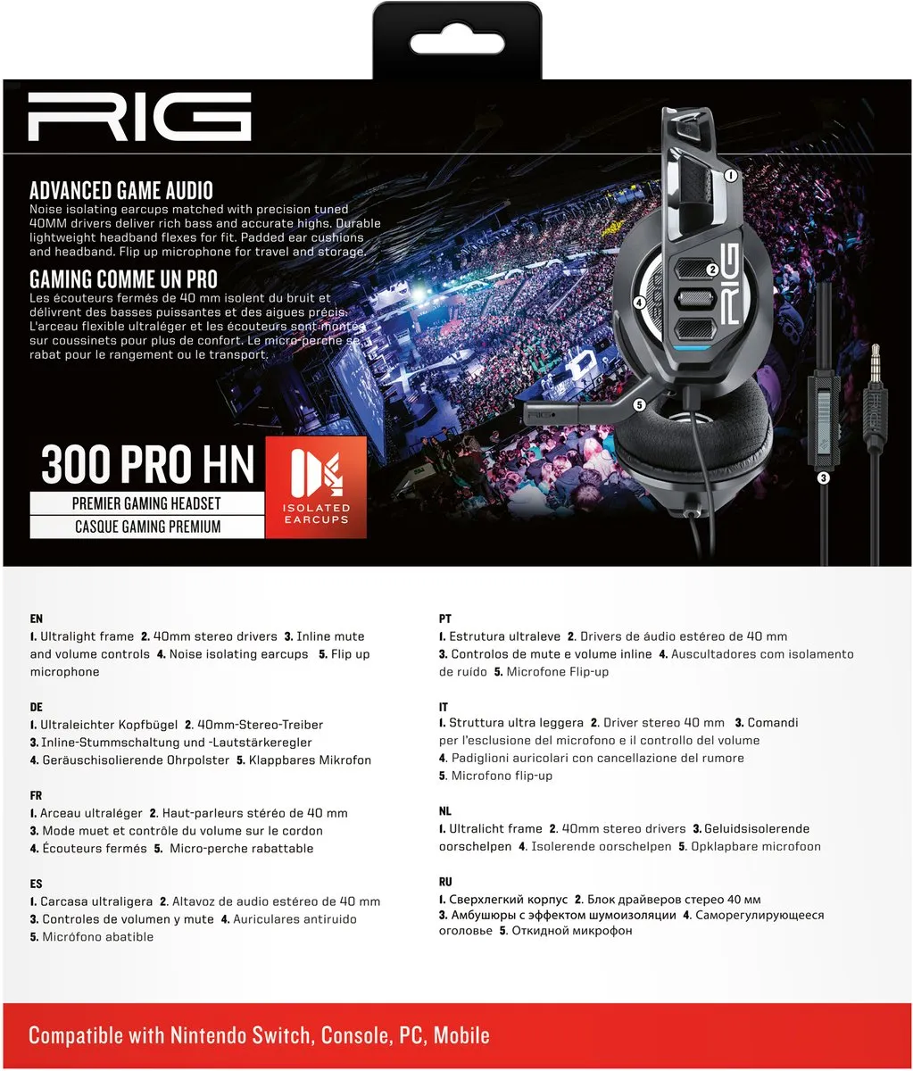 Nacon RIG 300 PRO HN Gaming Headset - Nintendo Switch 2 & Switch - Zwart
