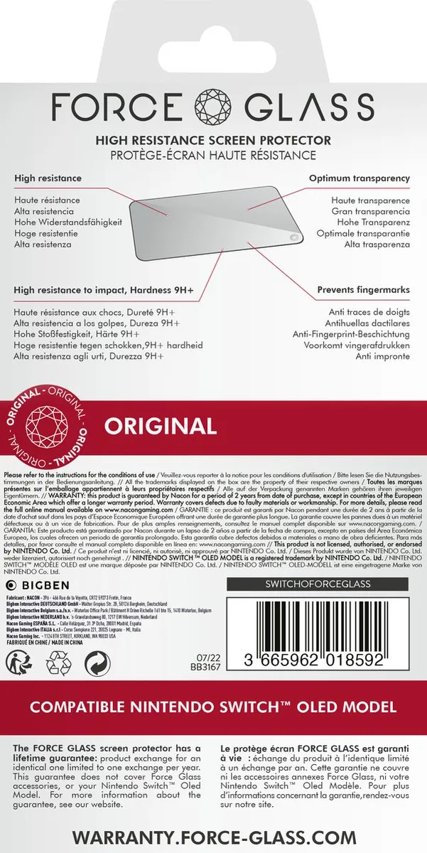 Bigben Force Glass Screen Protector Nintendo Switch OLED