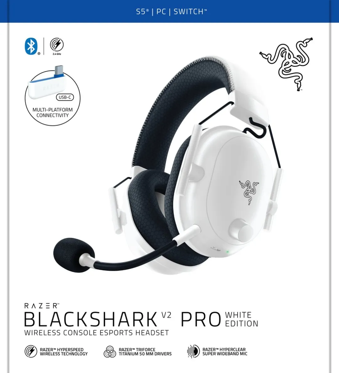 Razer BlackShark V2 Pro RZ04-04530600-R3G1 Draadloze Headset - Wit - afbeelding 6 van 6