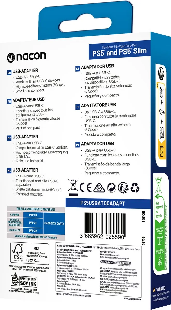 Nacon PS5 USB-A naar USB-C Adapter