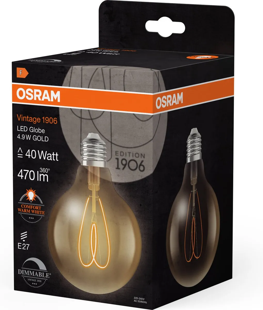 Osram Vintage 1906 LED E27 Globe 4.9W - 470lm - Zeer Warm Wit