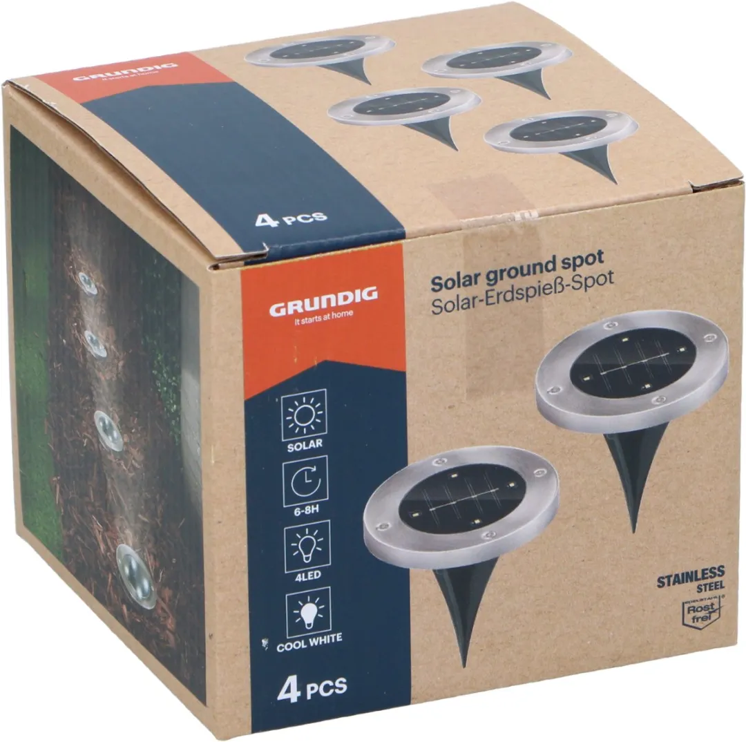 Grundig Solar Tuinverlichting Grondspots 4-delig - Zilver