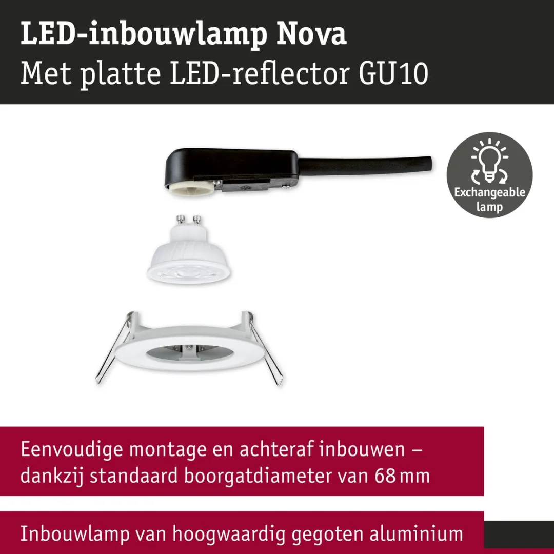 Paulmann Nova GU10 LED-inbouwlamp 4,9W 550lm 4000K - IP44 Wit mat