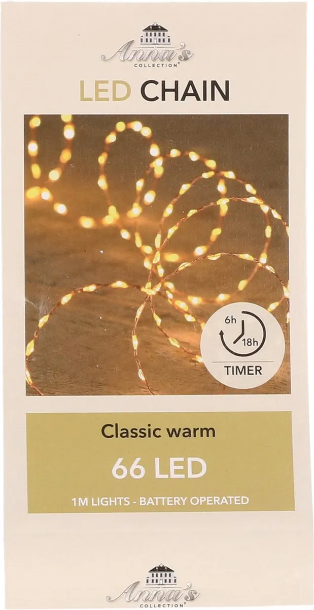 Anna's Collection Draadverlichting - Set van 2x stuks - koper - 66 led lampjes - klassiek warm wit - 1 m - lichtsnoer - koperdraad