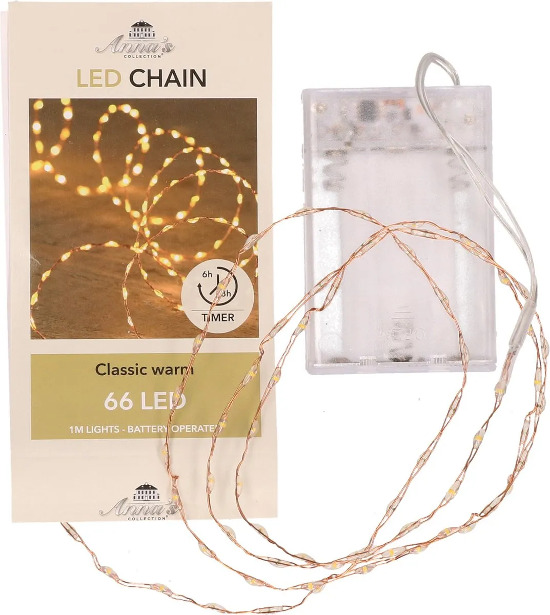 Anna's Collection Draadverlichting - Set van 2x stuks - koper - 66 led lampjes - klassiek warm wit - 1 m - lichtsnoer - koperdraad
