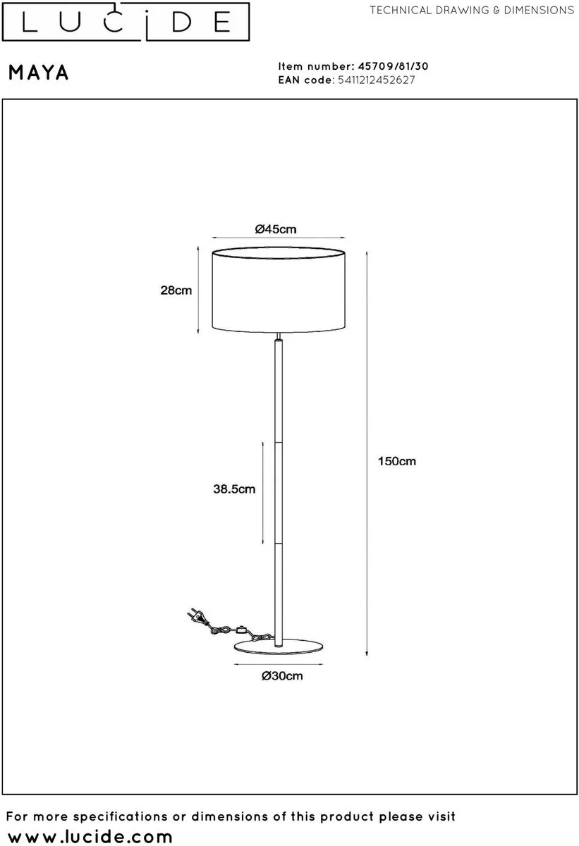 Lucide Maya Vloerlamp Ø45cm - Zwart - afbeelding 6 van 6