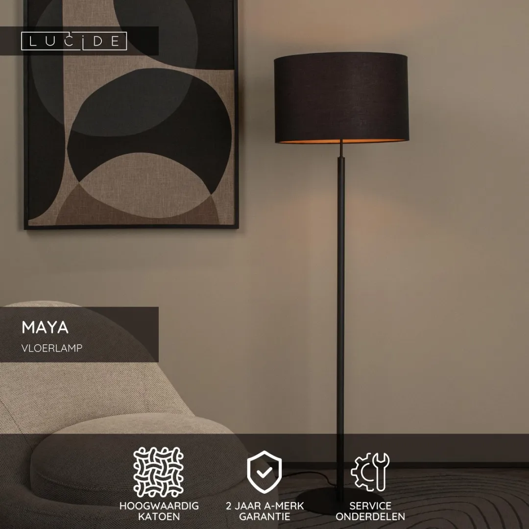 Lucide Maya Vloerlamp Ø45cm - Zwart