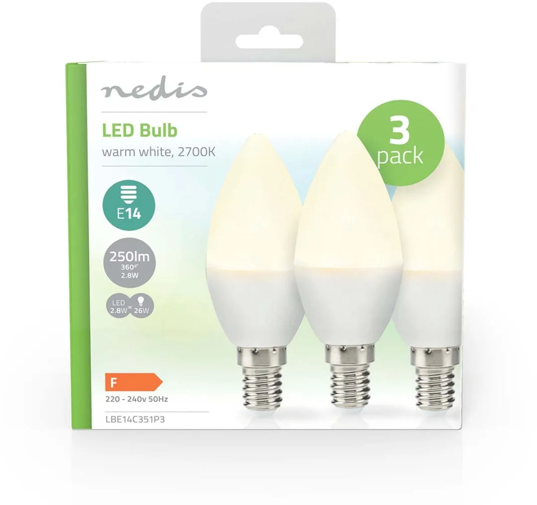 Nedis LED Kaarslamp E14 2.8W 250lm Warm Wit - 3 Stuks
