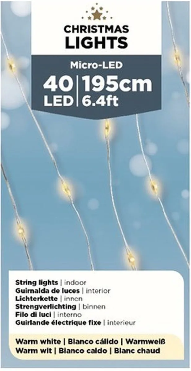 Lumineo Kerstverlichting 40 LEDs Warm Wit - 3x 195cm