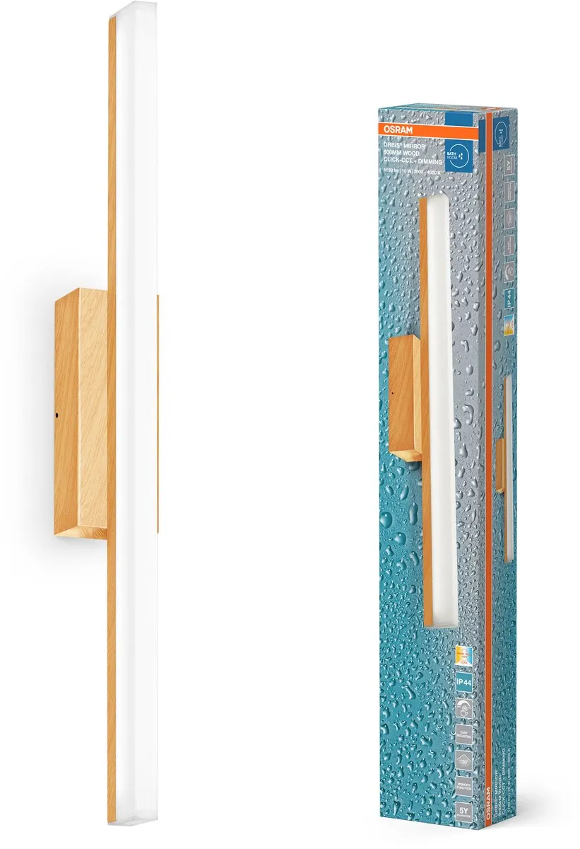 Osram Orbis Mirror 60cm Click CCT DIM IP44 Houten Decor - 10W 950lm