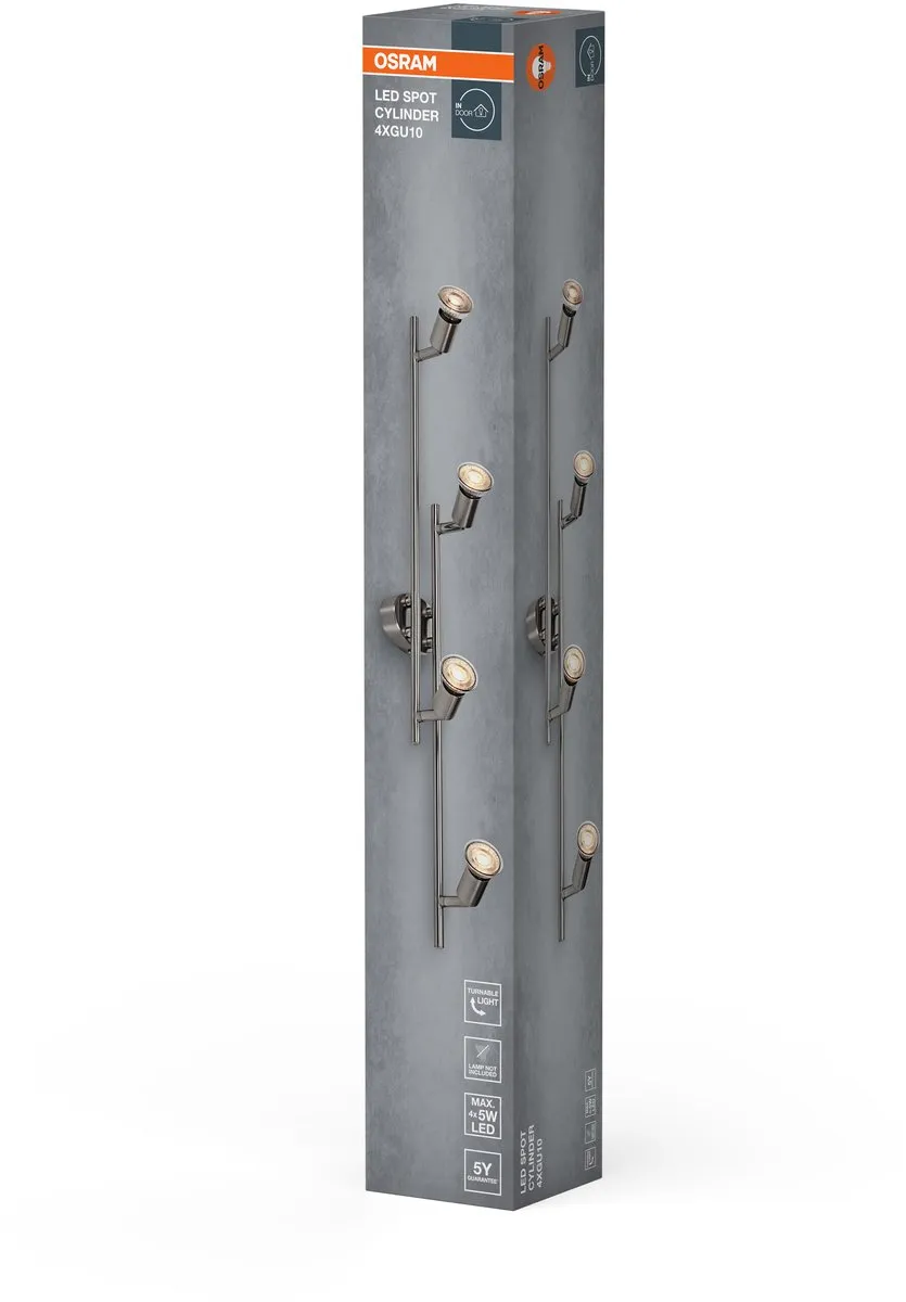 Osram LED Spot Cylinder 4xGU10 - Geborsteld nikkel