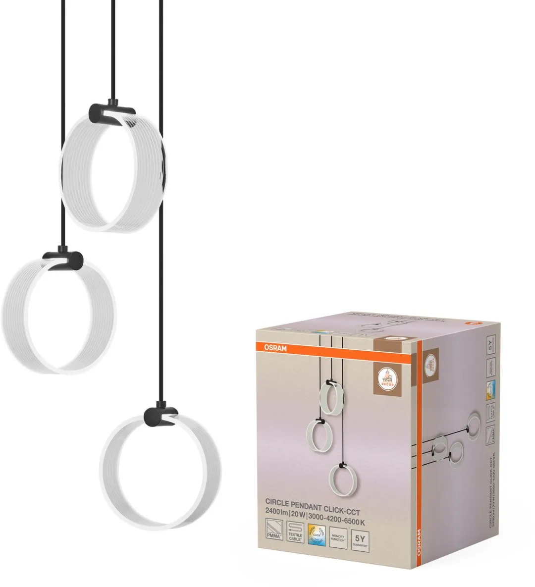 Osram Decor Circle 3XPendant PL 20W - 3 Lampen - Zwart