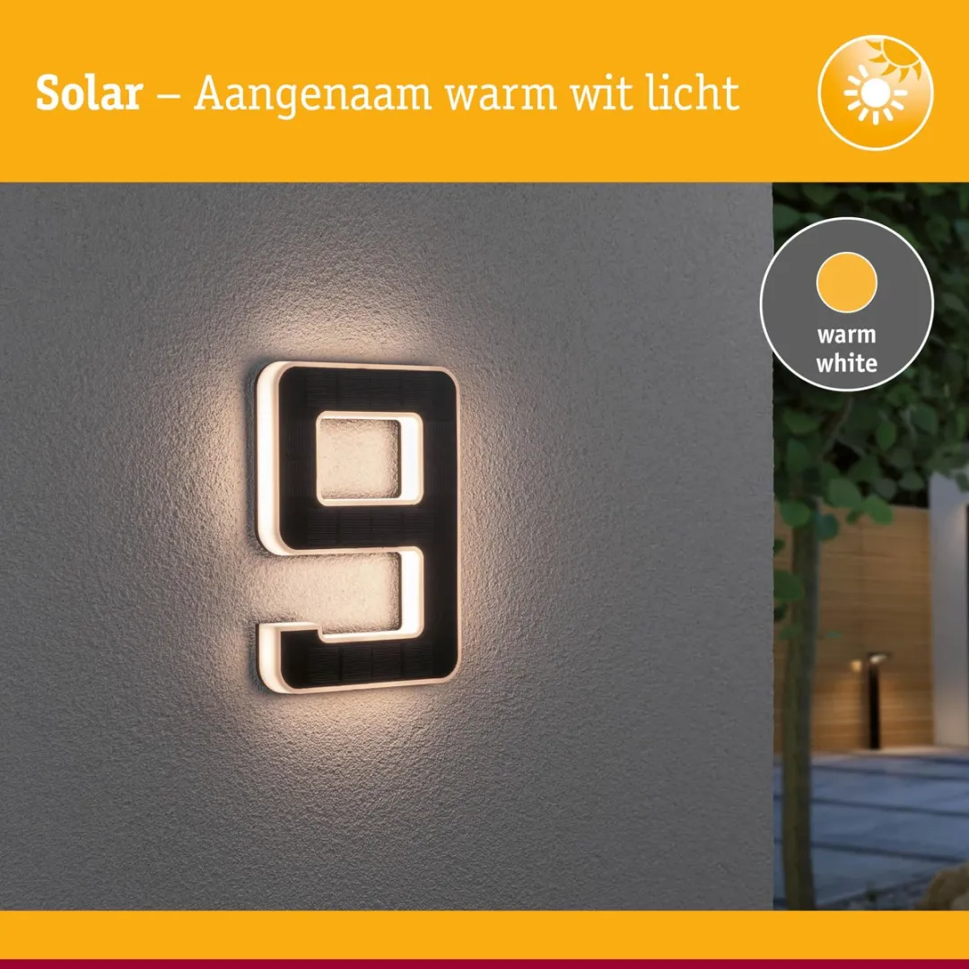 Paulmann Solar LED Huisnummerverlichting 6lm IP44 - Zwart - afbeelding 6 van 6