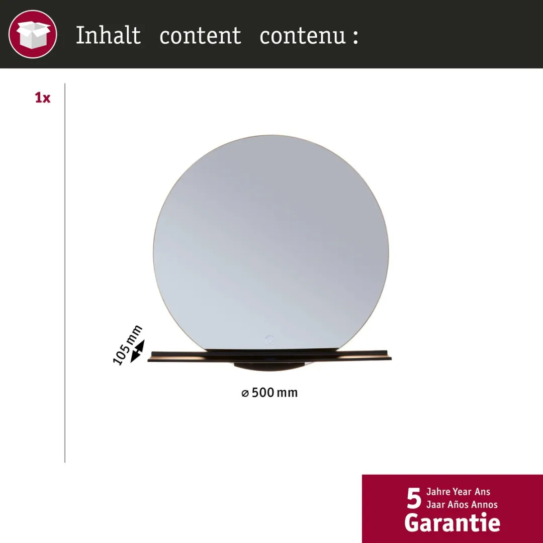 Paulmann LED-verlichte spiegel Miro IP44 Tunable White 500lm - 50cm Zwart mat - afbeelding 6 van 6