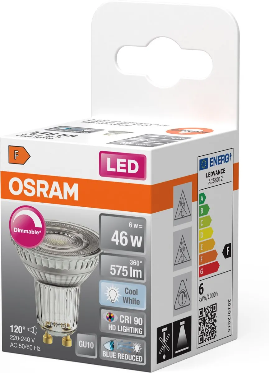 Osram LED Superstar Reflector Spot GU10 PAR16 6W - 575lm - 940 Koel Wit