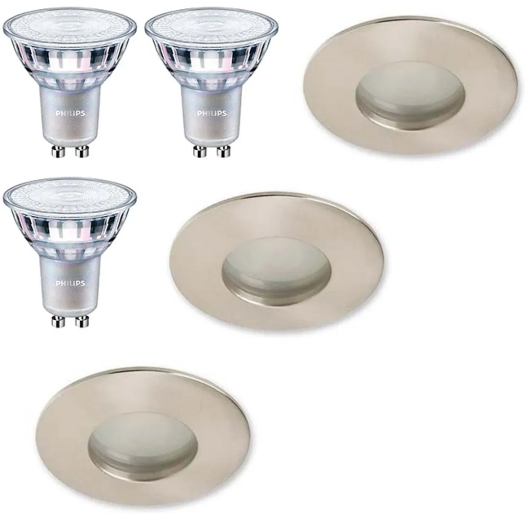 Lybardo Inbouwspots Badkamer 3-pack - 3x GU10 3.5W Warmwit - Zilver