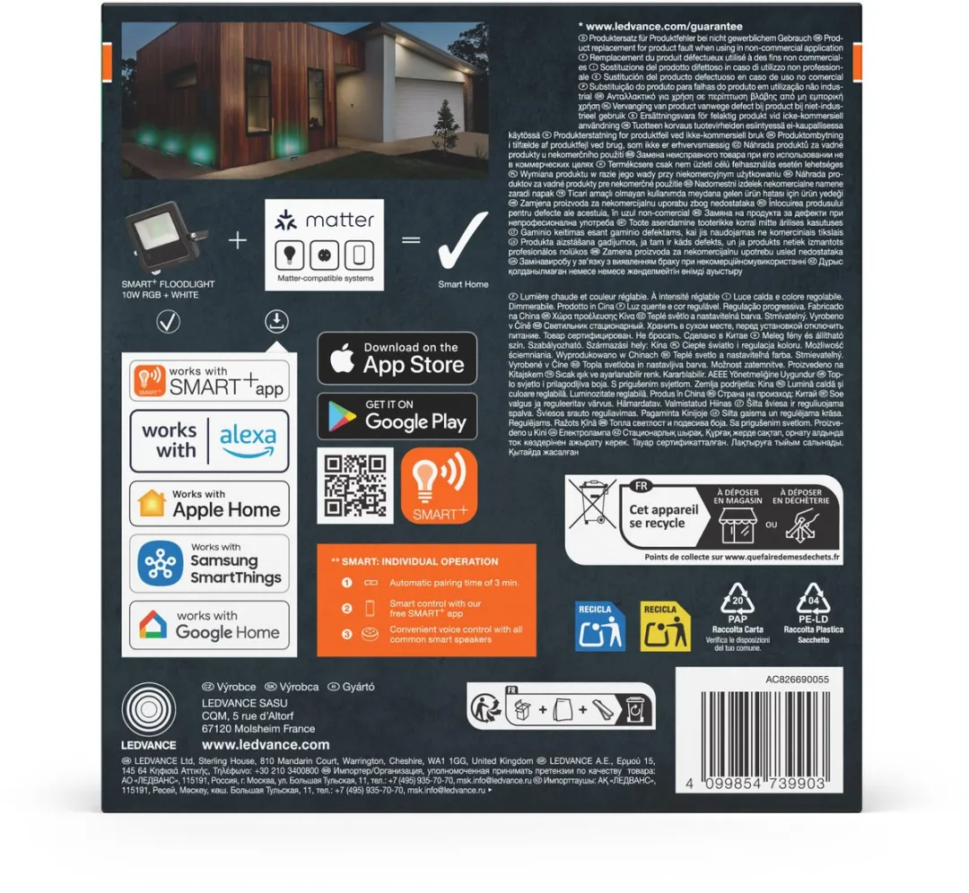 Osram SMART+ Matter Floodlight LED Schijnwerper 100W RGBW - Donkergrijs - afbeelding 4 van 5