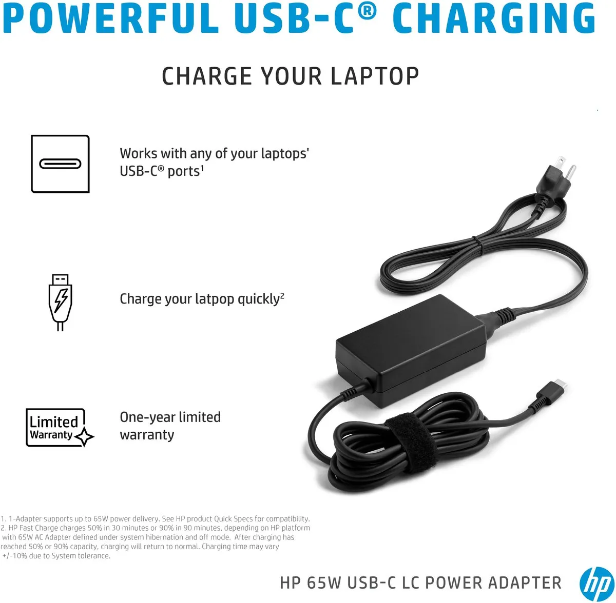 HP 1P3K6AA USB-C Voedingsadapter 65W - Zwart