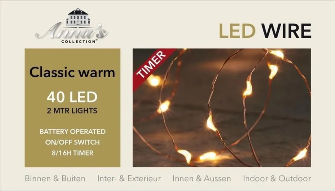 Anna's Collection Draadverlichting - koper - 40 led lampjes - klassiek warm wit - 200 cm - lichtsnoer