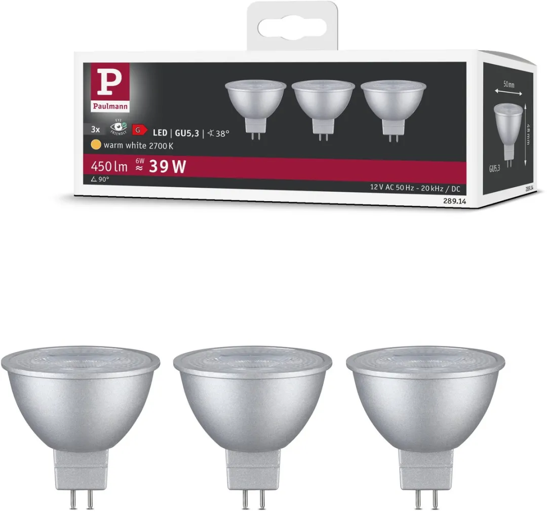 Paulmann Standaard 12V LED Reflector GU5.3 Set - 3x6W 450lm 2700K - Chroom