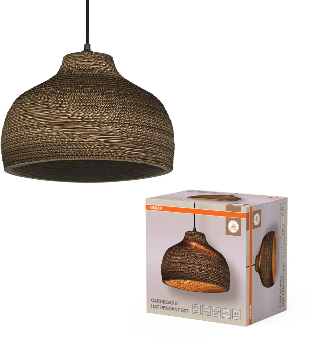 Osram Decor Cardboard Hat Hanglamp E27 - Bruin - Ø36cm