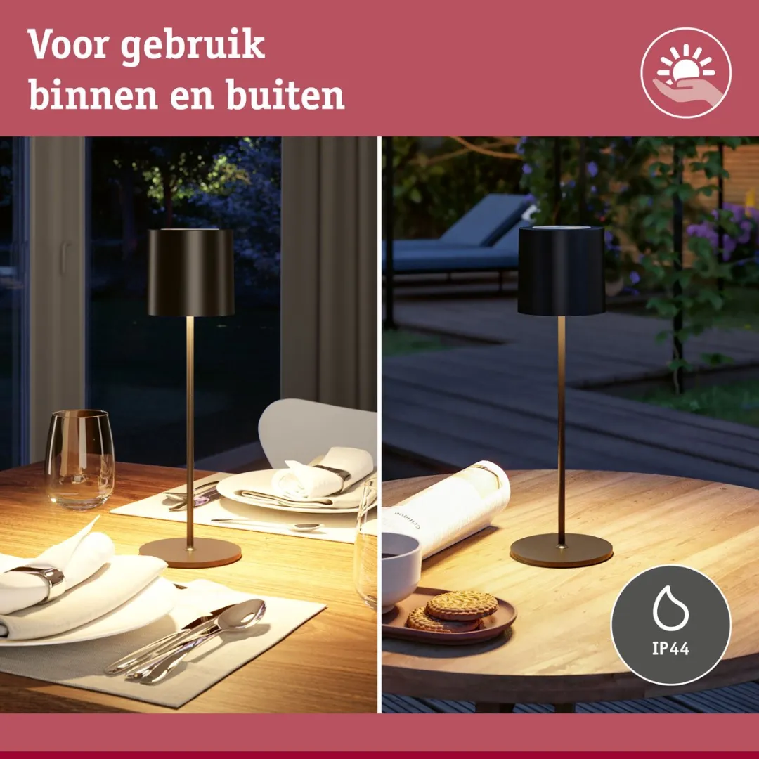 Paulmann Acculamp Tuni IP44 2700K - Zwart mat