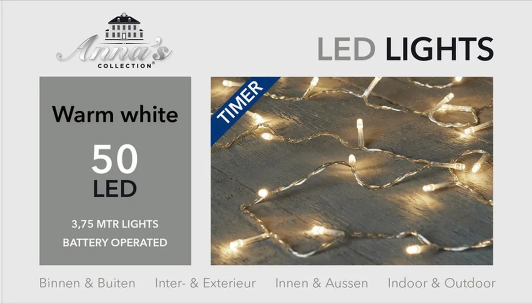 Anna's Collection Kerstverlichting 375cm - 100 LED Warm Wit - Transparant