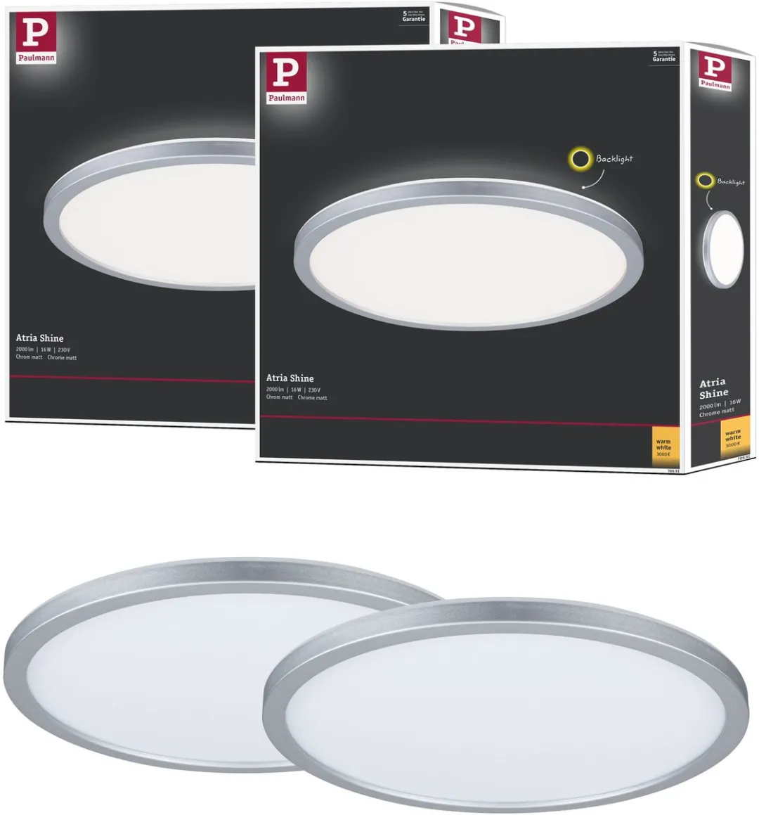Paulmann LED-paneel Abia rond 30cm 2x22W 2x2200lm - Chroom mat