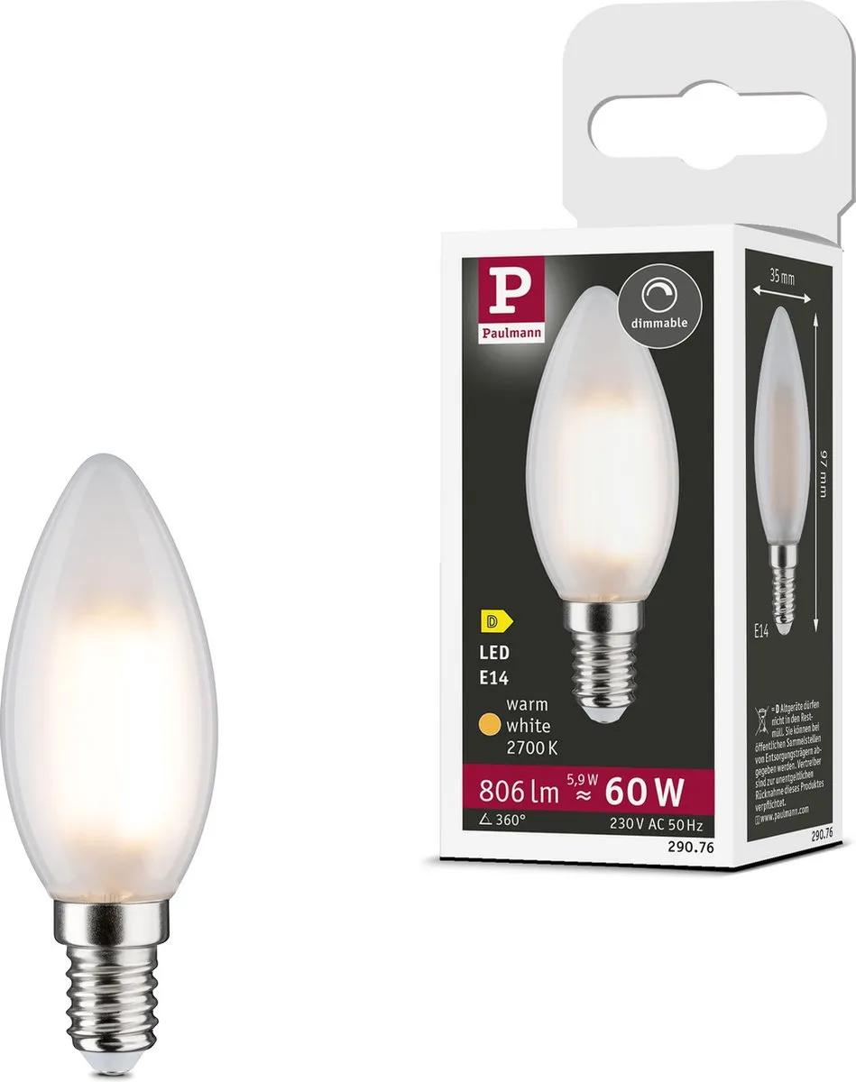Paulmann Filament LED Kaars E14 5,9W 806lm 2700K - Mat
