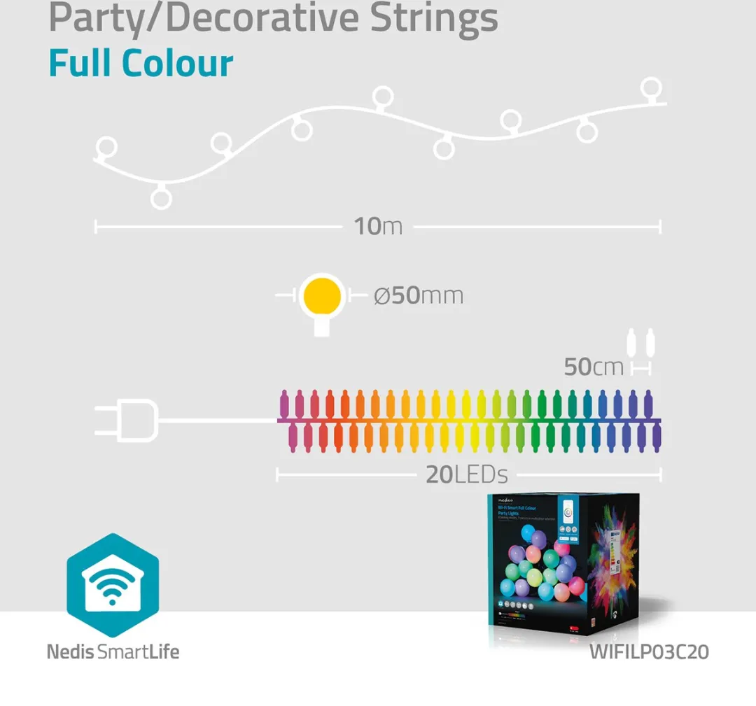 Nedis SmartLife RGBIC Lichtsnoer 10m - 48 LED's - Mat