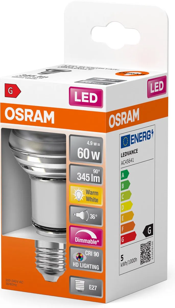 Osram E27 R63 LED Reflector 4.9W 2700K - 36° - Helder