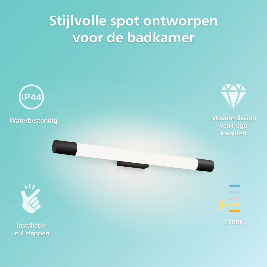 Philips Rover Spiegelverlichting IP44 10W Warmwit - Zwart