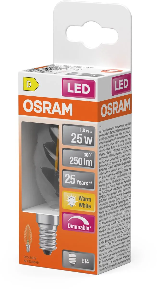 Osram LED Superstar Classic BW25 Filament 1.8W - 2700K - E14 - 250lm
