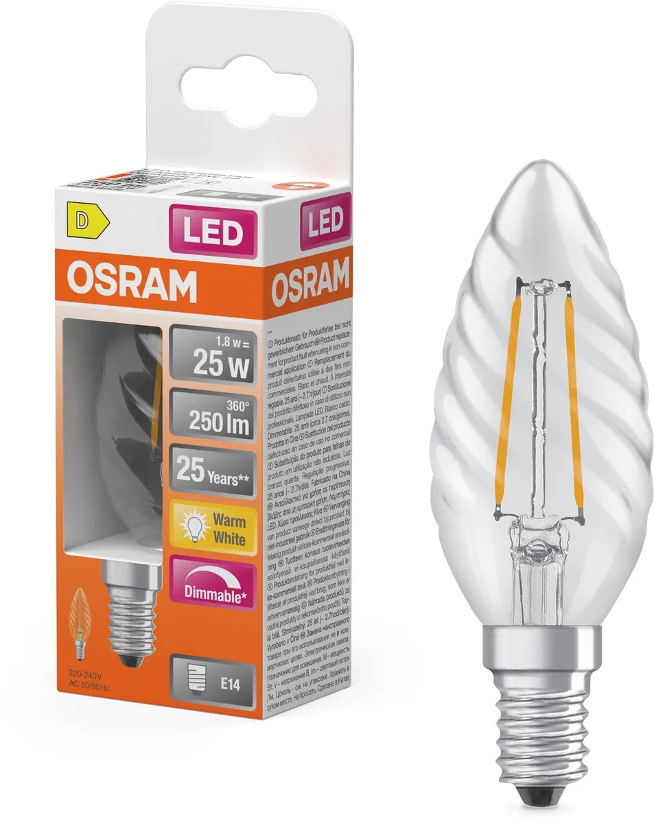 Osram LED Superstar Classic BW25 Filament 1.8W - 2700K - E14 - 250lm
