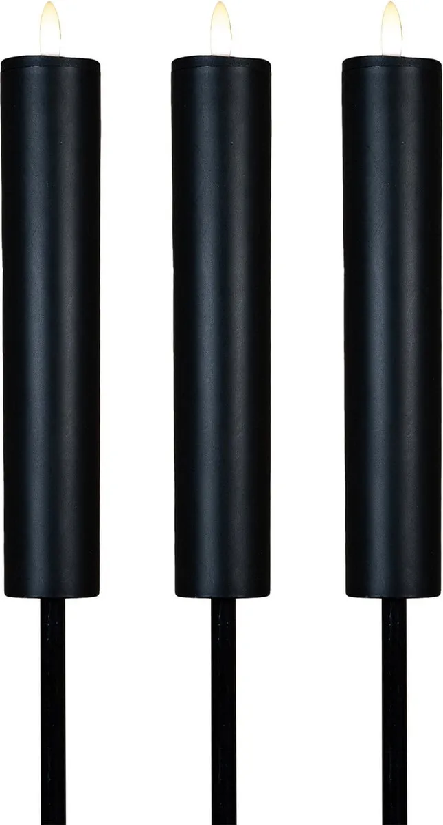 Anna’s Collection Solar Kaars Fakkel 3D - 3 Stuks - Zwart