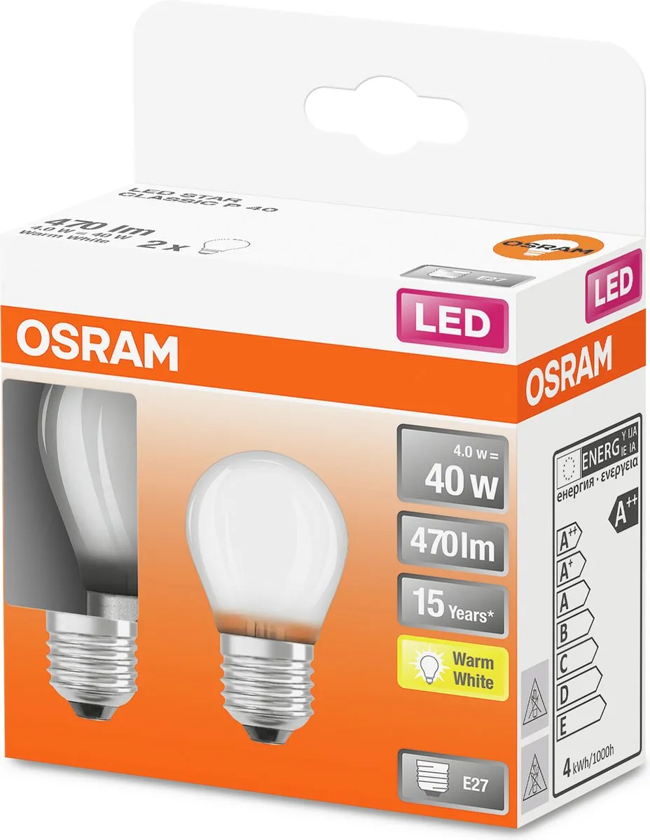 Osram 2X E27 LED Lamp 4W 2700K - 2 Stuks - Mat