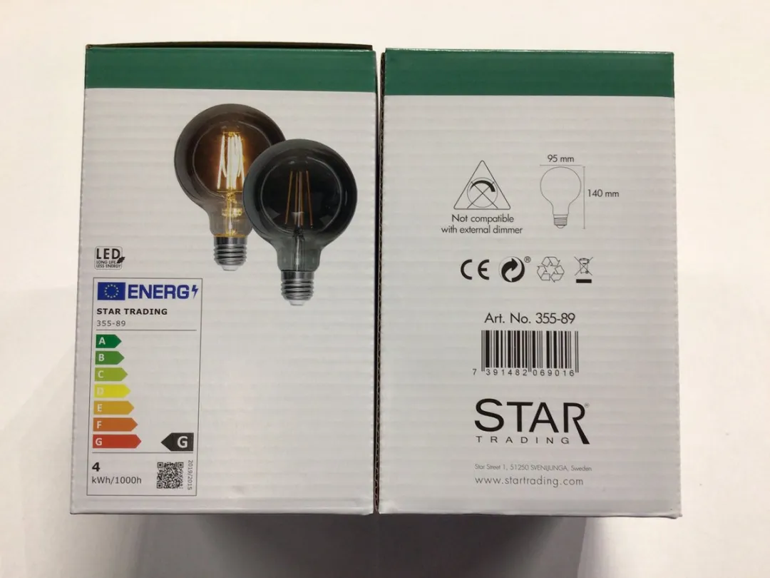 Star Trading - 3-Pack | LED - 3 standen - G95 Bol - E27 - 3.9W- Super Warm Wit - 2200K - Dimbaar