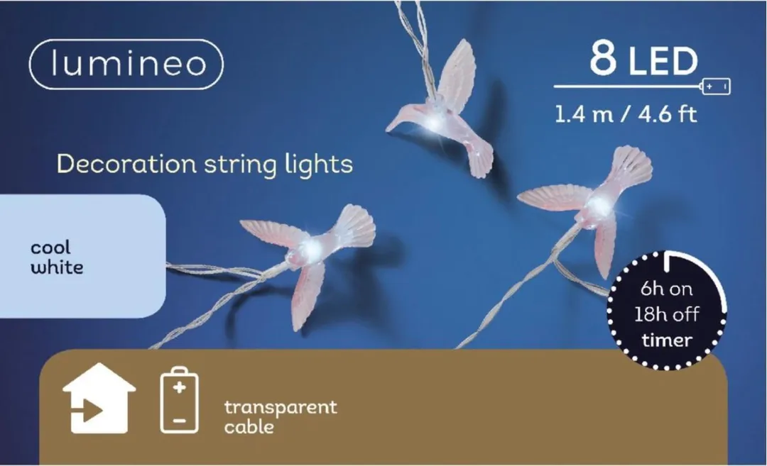 Lumineo Lichtsnoer Kolibrie 140cm - 8 Stuks Wit