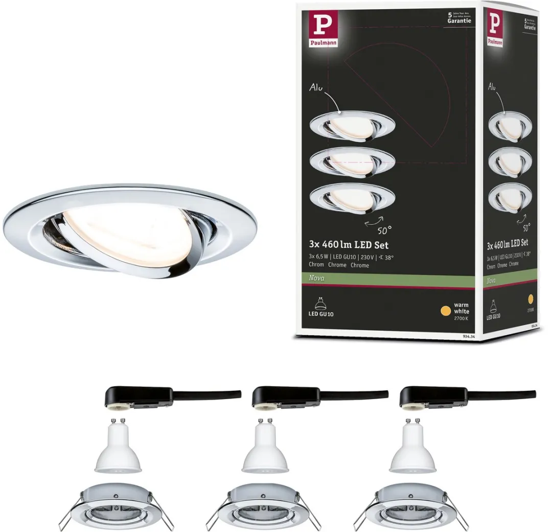 Paulmann Nova LED Inbouwlamp Basisset 3x6,5W 460lm 2700K