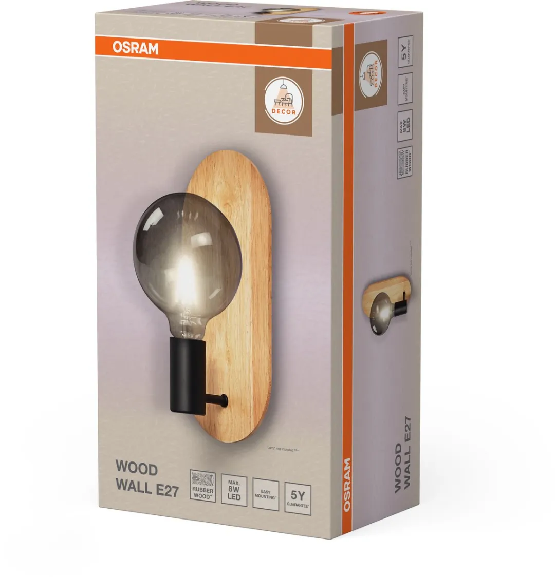 Osram Decor Wood Wall E27 Wandlamp - Zwart - afbeelding 6 van 6