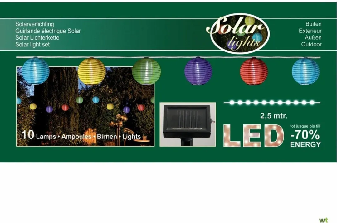 Anna's Collection Solar Feestverlichting Lichtsnoer 2,5m - 10 LED Lampionnen - Multicolor