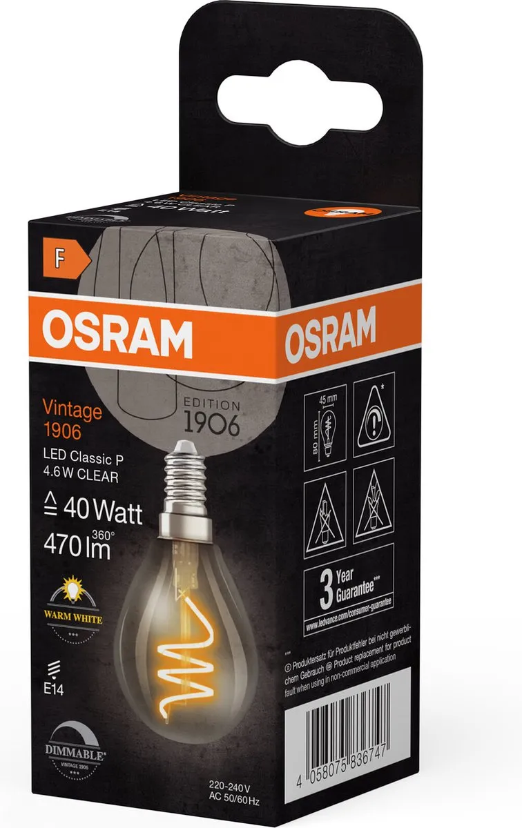 Osram Vintage 1906 LED Classic Slim E14 4.6W - 470lm - Zeer Warm Wit