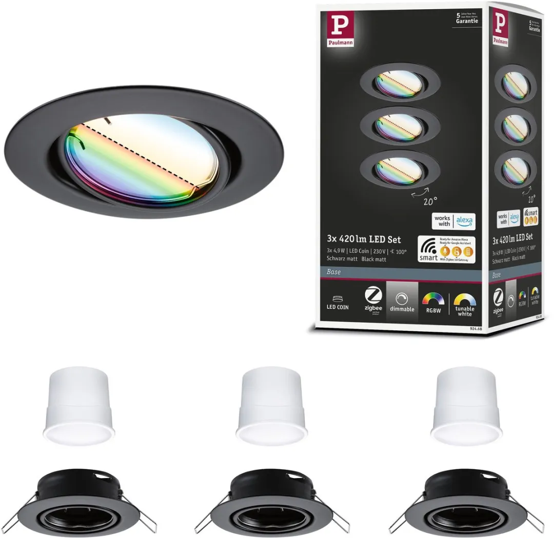 Paulmann LED-inbouwlamp Smart Home Zigbee 3.0 Coin Basisset