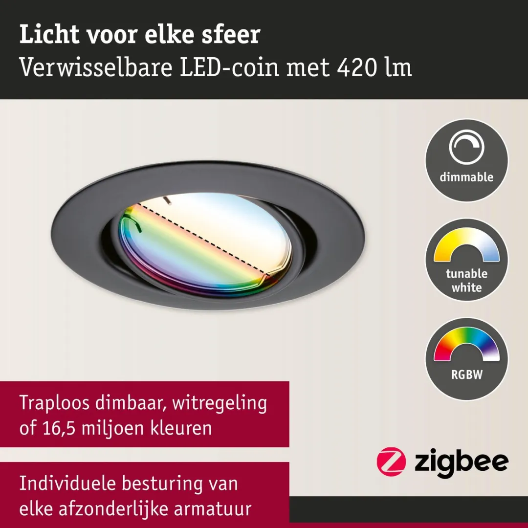 Paulmann LED-inbouwlamp Smart Home Zigbee 3.0 Coin Basisset - 3x420lm - Zwart mat - afbeelding 6 van 6