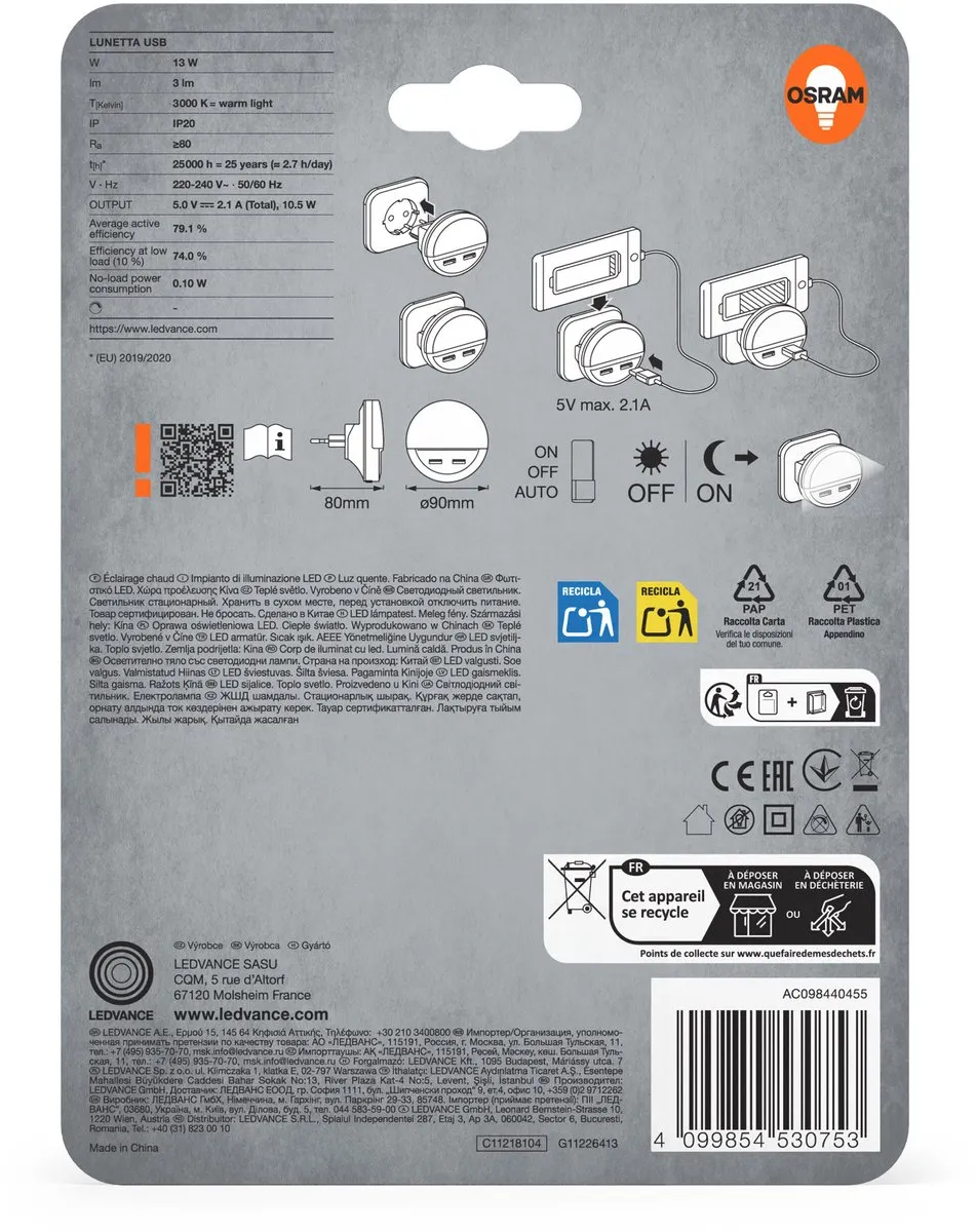 Osram Lunetta LED Nachtlampje USB - Warm wit 3000K