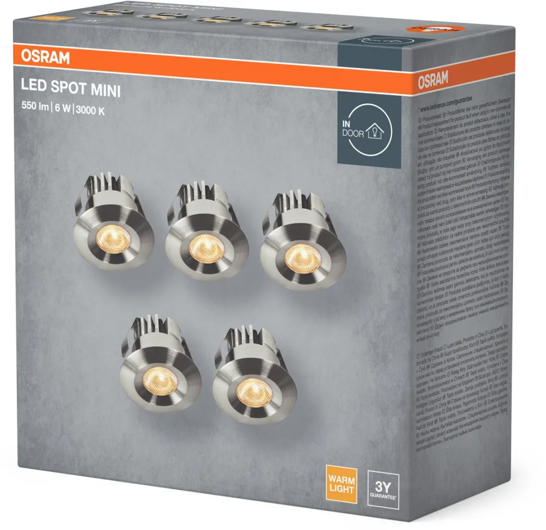 Osram Mini Spot LED Inbouwspot 6W - 5 Stuks - 42mm - 480lm - Satijn nikkel